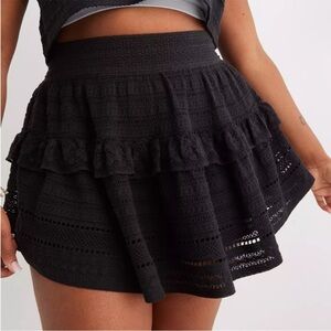 Aerie Black Bubble Lace Mini Skirt with Ruffled Tiers Size Small